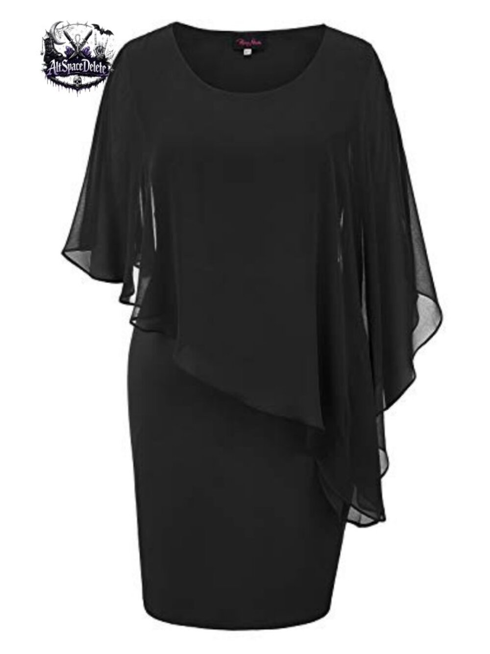 Sleeveless Cape Chiffon Overlay Sequin Bodycon Pencil Dress